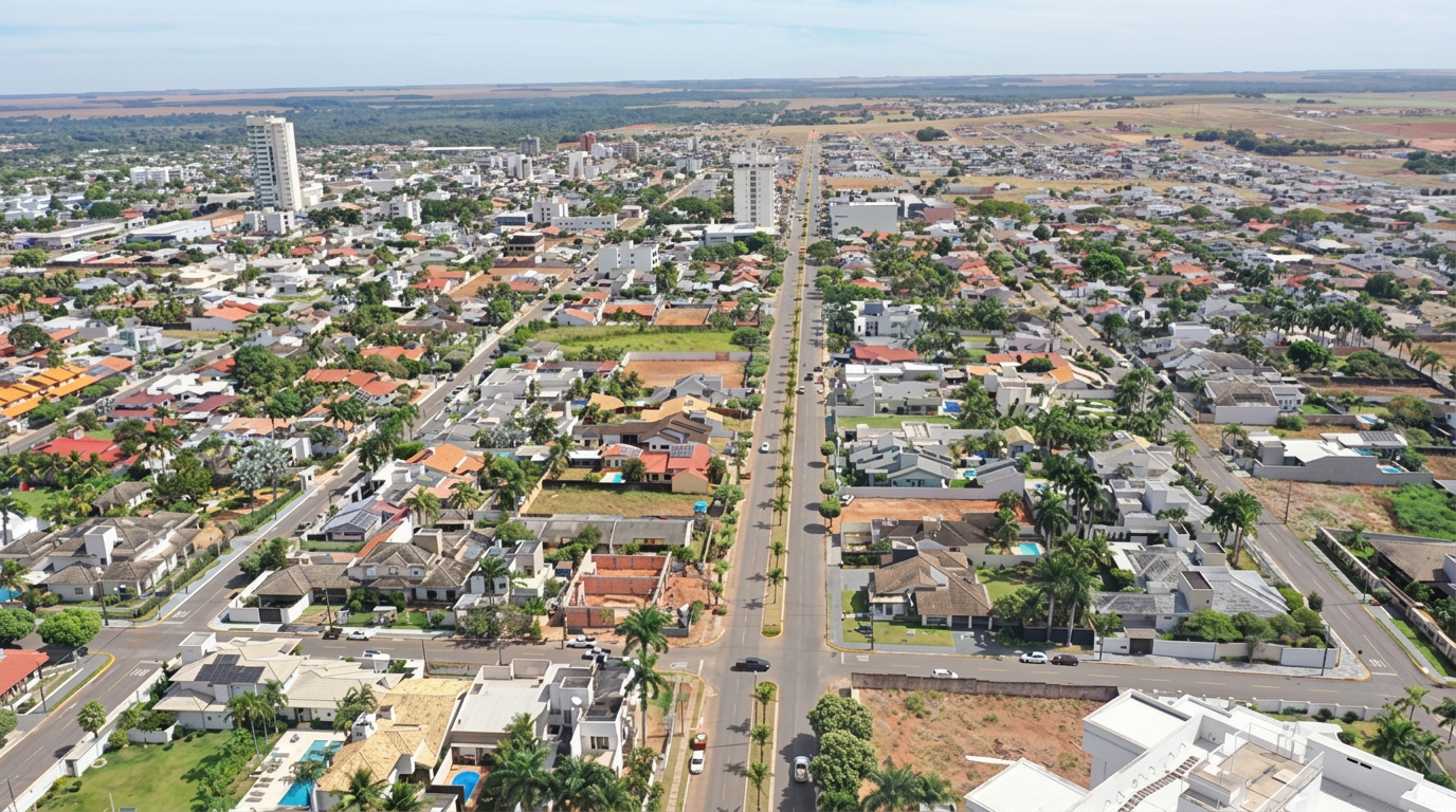 Vista aérea de Sorriso, Mato Grosso, fotografada por drone
